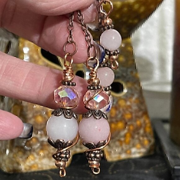 Handmade Mini Rose Quartz Crystal Copper Pendulum 5 inch By True Healing Source - Picture 7 of 9